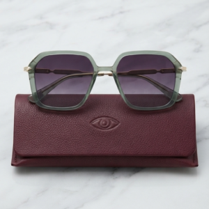 Geomatric-frame olive green eyeglasses